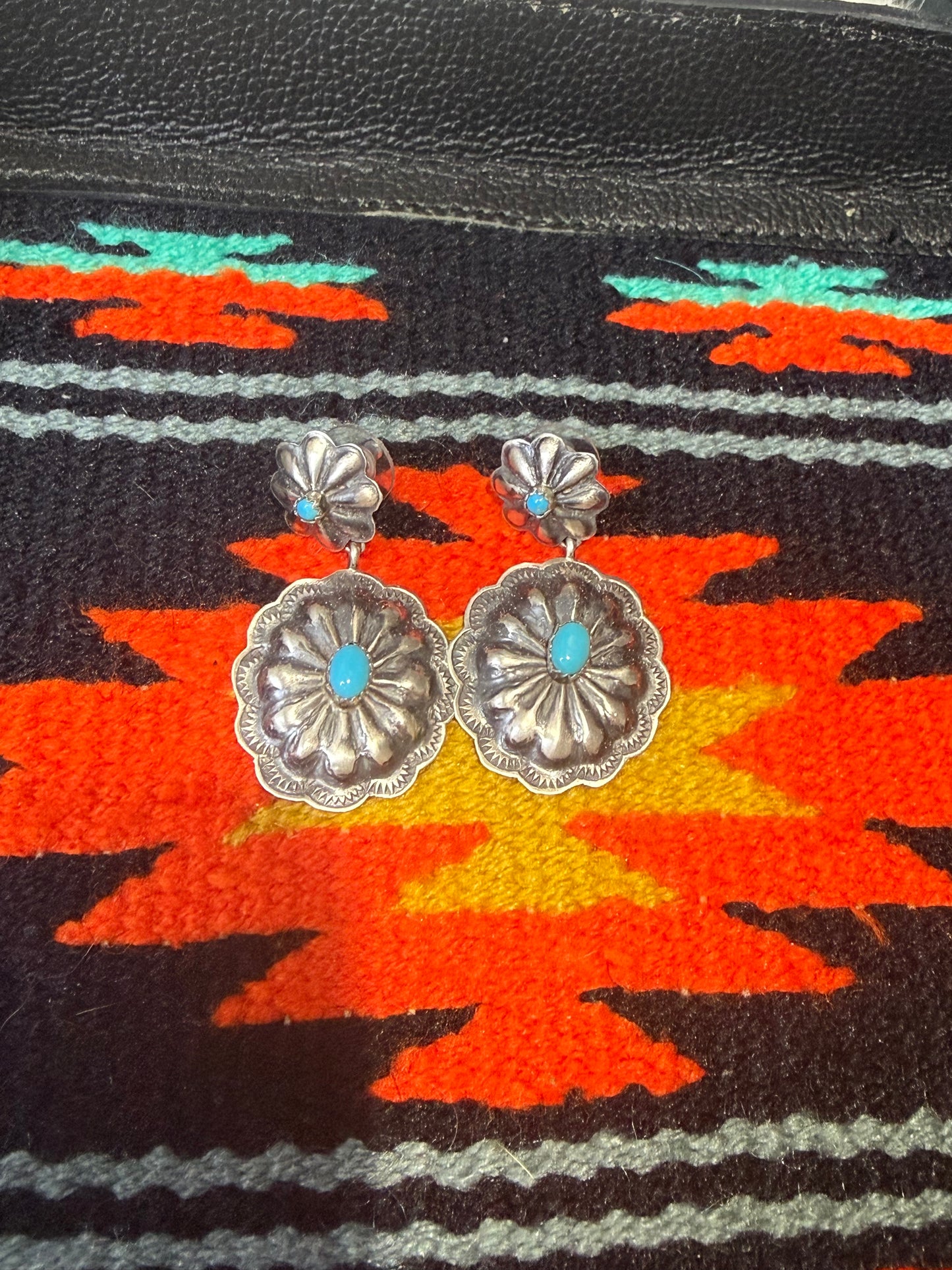 Concho 2 Tier Dangle Earrings with Turquoise