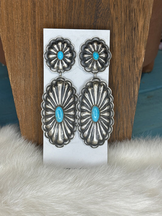 Rita Lee 4" Concho Earrings with Turquoise