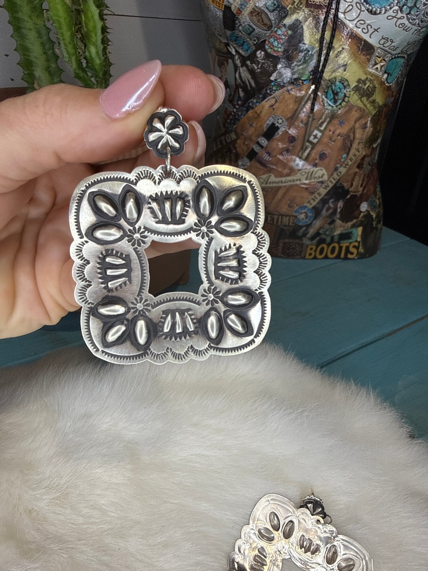 Leander Tahe Square Concho Earrings