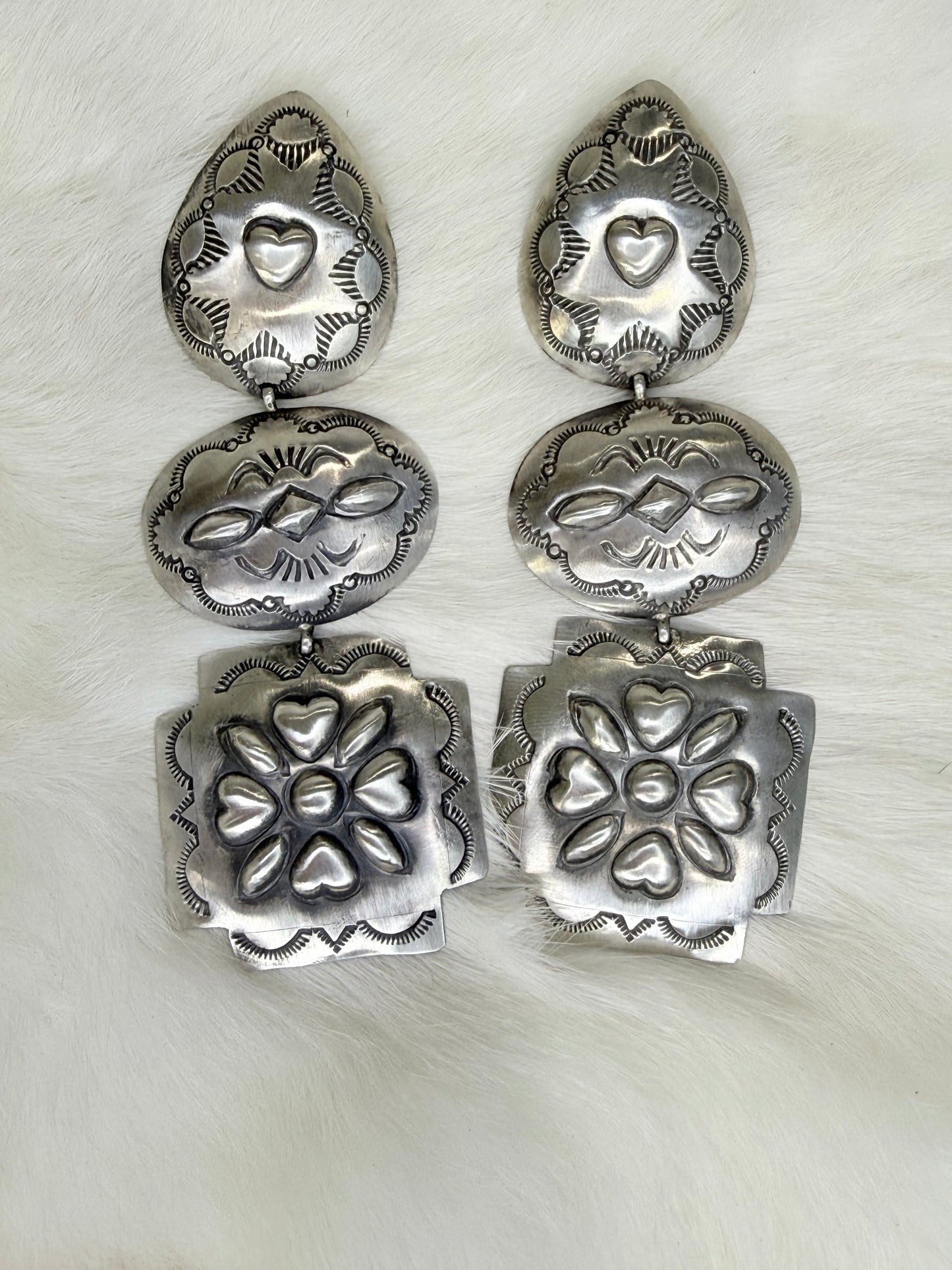 Rita Lee, 3 Tier Sterling Silver Concho Earrings
