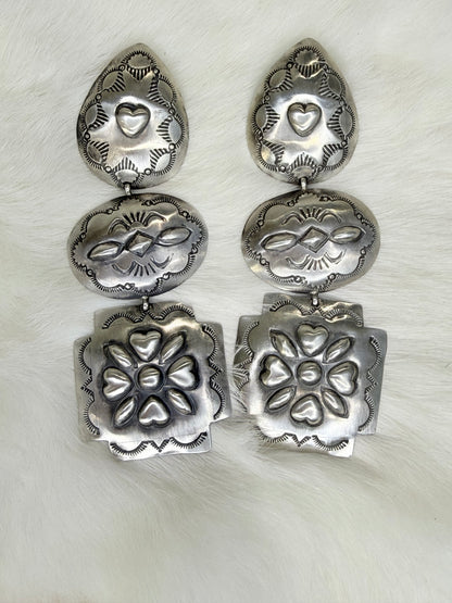 Rita Lee, 3 Tier Sterling Silver Concho Earrings