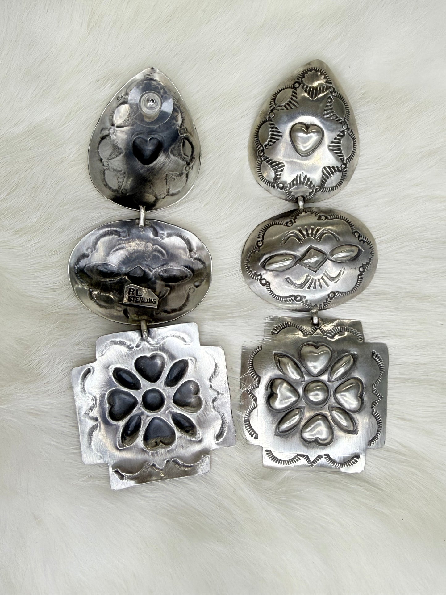 Rita Lee, 3 Tier Sterling Silver Concho Earrings