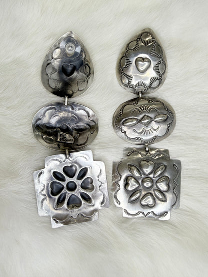 Rita Lee, 3 Tier Sterling Silver Concho Earrings