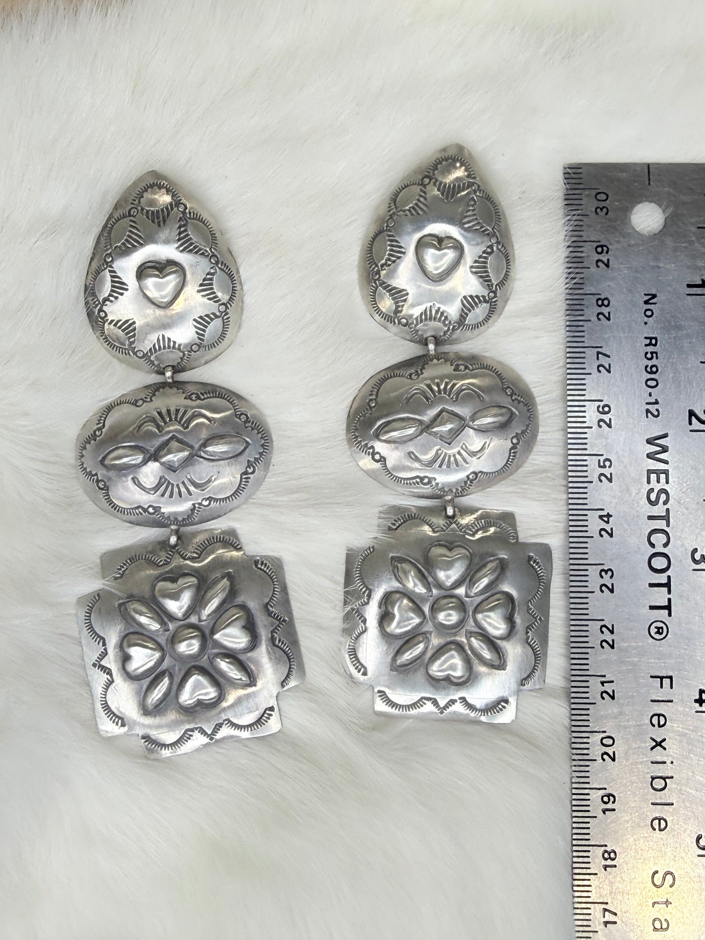 Rita Lee, 3 Tier Sterling Silver Concho Earrings