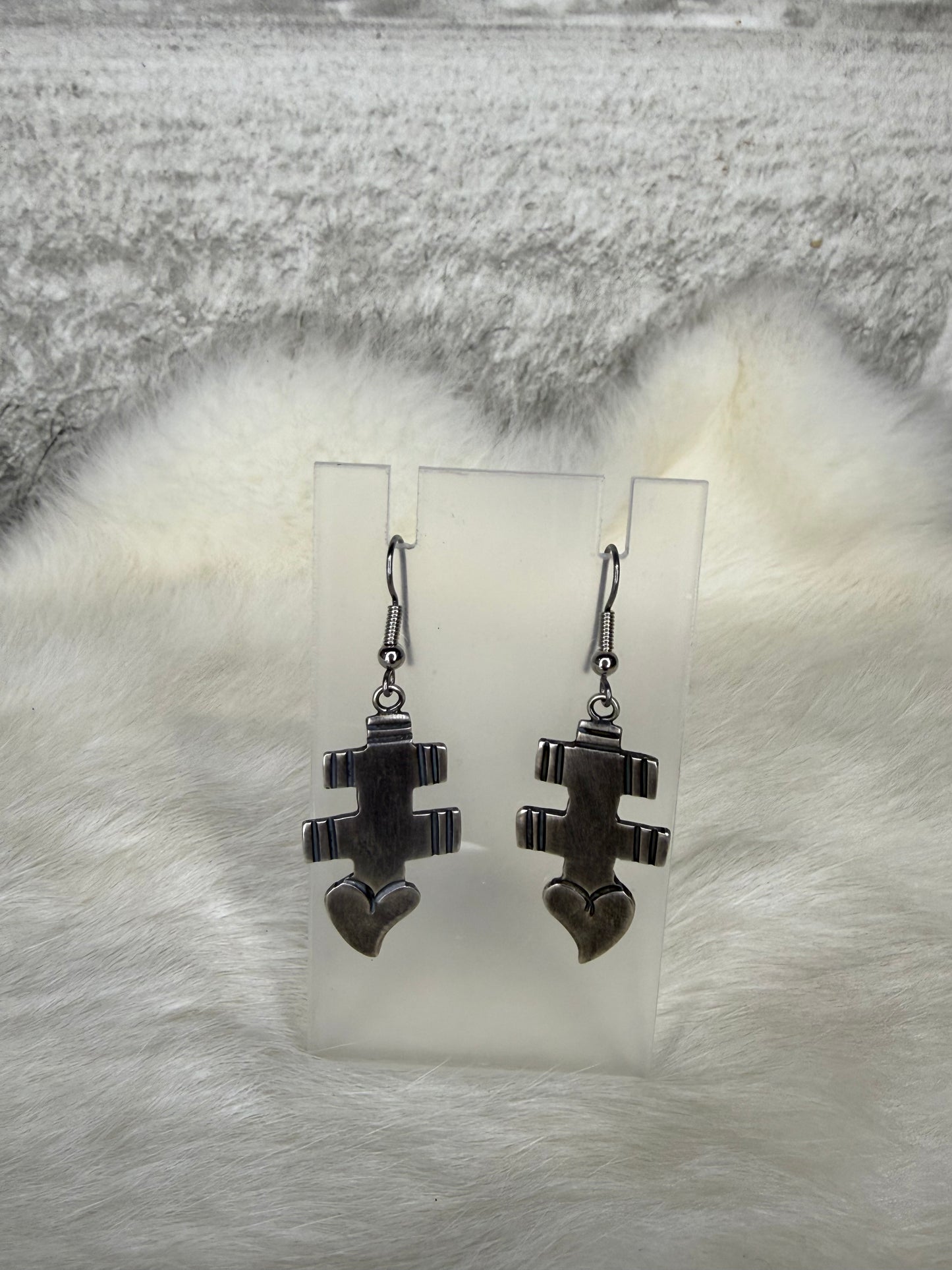 Dragonfly Symbol Earrings With Heart by L. Archuleta