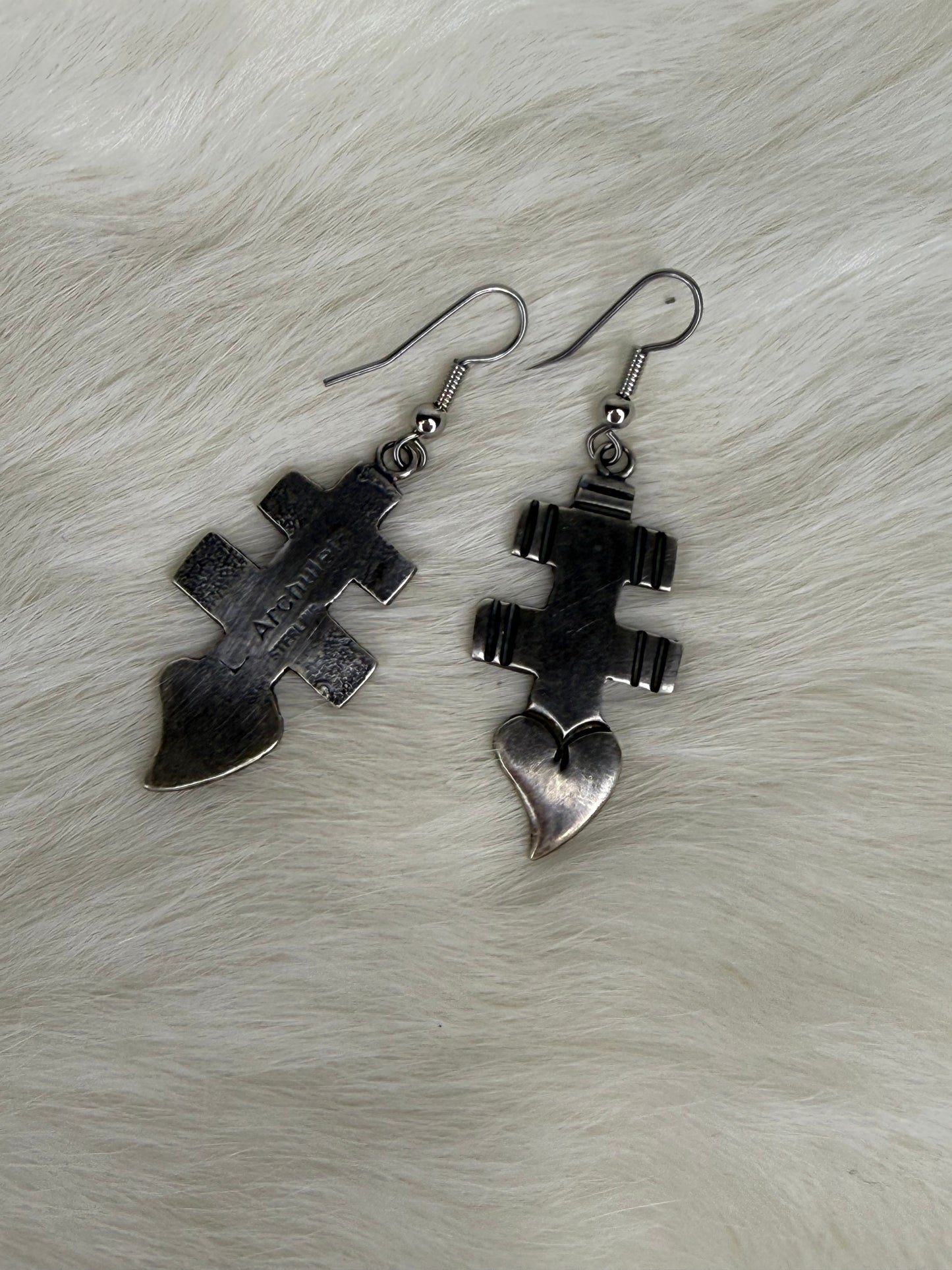 Dragonfly Symbol Earrings With Heart by L. Archuleta