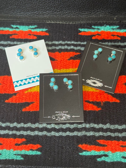 Janice Spencer Turquoise 3 Stone Crawler Earrings