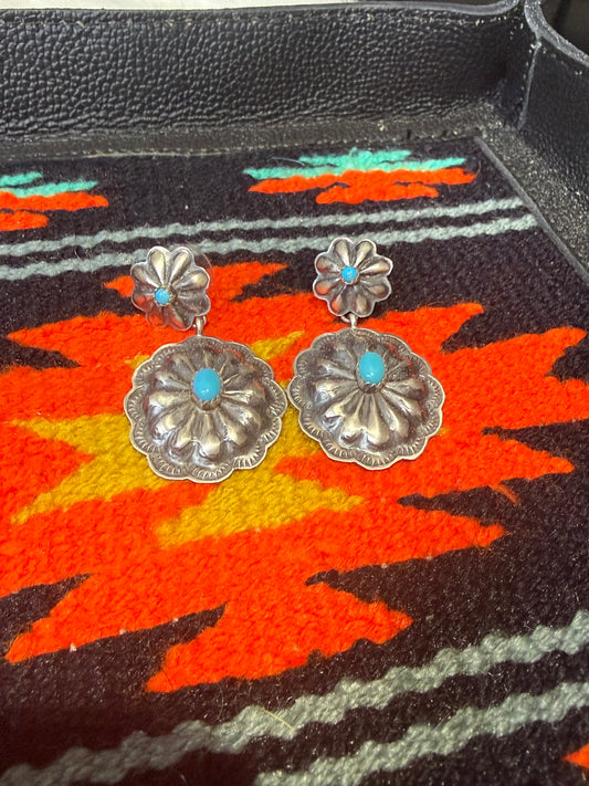 Concho 2 Tier Dangle Earrings with Turquoise