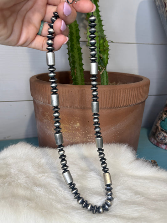 22" Tonisha Haley- Handmade Barrel, Saucer & Pearl Navajo Necklace