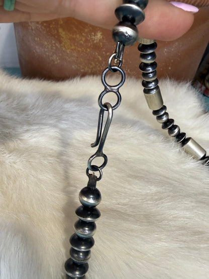 22" Tonisha Haley- Handmade Barrel, Saucer & Pearl Navajo Necklace